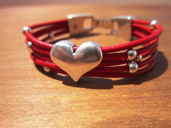 Women leather bracelet, heart bracelet,silver heart bracelets, heart bracelets, bracelets for women, fashion bracelets, fashion jewelry