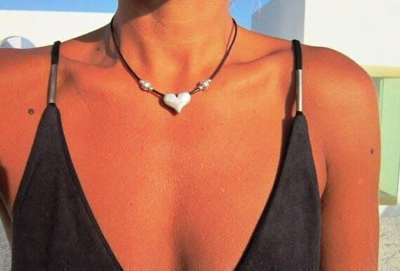 Couples Beaded Necklace with Silver Heart Pendant Charm • Bohemian Handmade jewelry Necklaces for Women • Personalized Jewelry Gift for Her