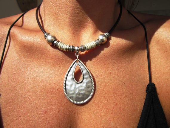 Statement Unique Silver Beaded Necklace with Boho Charm • Bohemian Handmade jewelry Necklaces for Women • Personalized Jewelry Gift for Her