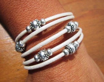 white bracelet, bohemian bracelet, boho jewelry, friendship bracelets, sterling silver, leather bracelet, womens bracelets, beaded Bracelets