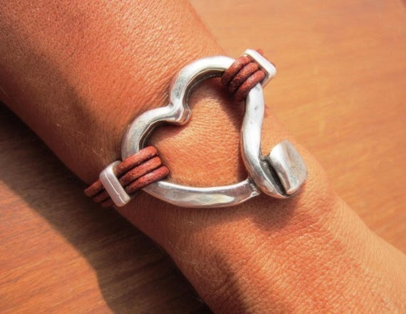 Leather & Silver Charm Beaded heart Bracelet • Handmade Jewelry Gift for Her • Custom Bracelet Gift • Personalized Jewelry Gifts by Kekugi