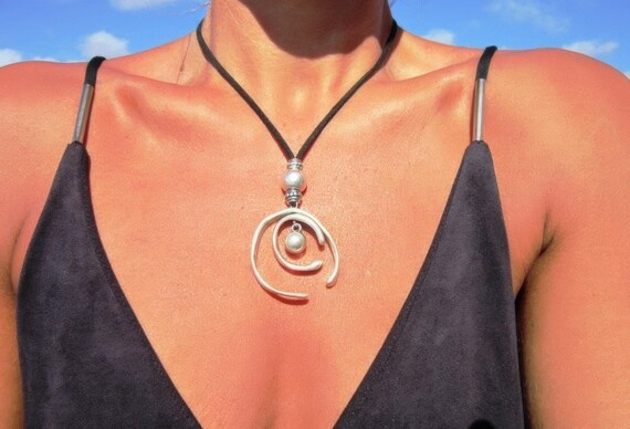 Statement Silver Chunky Pendant leather Necklace • Bohemian Neotribal Jewelry • Custom necklace Best Selling Items • Host Gift for Her