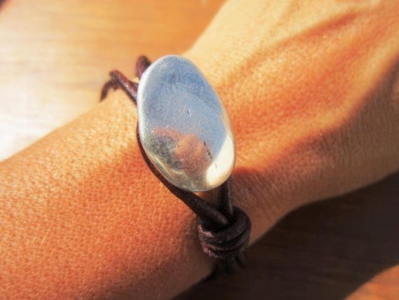 Personalized Leather & Silver Beaded Bracelet Gifts • Handmade Bohemian Jewelry • Birthday Gift or Custom Jewelry Gift for Her by Kekugi