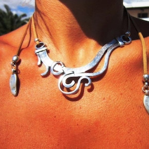 Statement Silver Chunky Pendant leather Necklace • Bohemian Neotribal Jewelry • Custom necklace Best Selling Items • Host Gift for Her