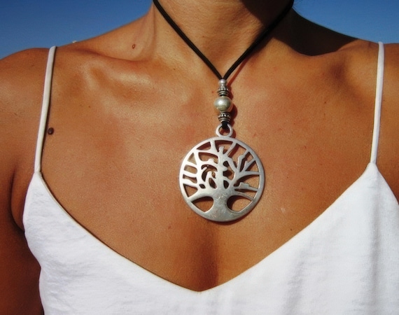 Silver Chunky Couples Necklace tree of life Pendant • Beaded Charm Necklace • Personalized Jewelry Gifts