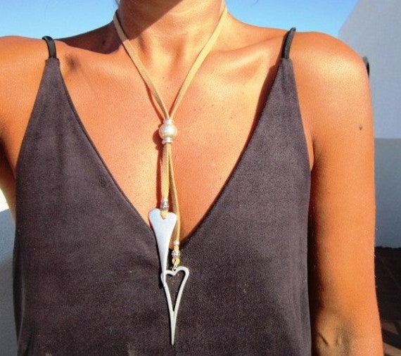 long silver heart necklace, hearts pendant necklace, boho necklace, bohemian jewelry, modern necklace, fashion jewelry