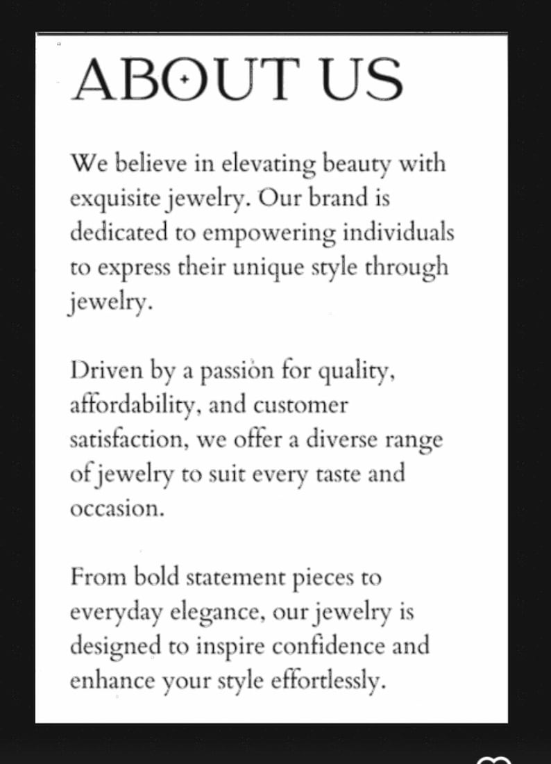 a text box with a bold statement about the brand's approach to jewelry, which emphasizes the brand's dedication to empowering individuals to express their unique style through jewelry.