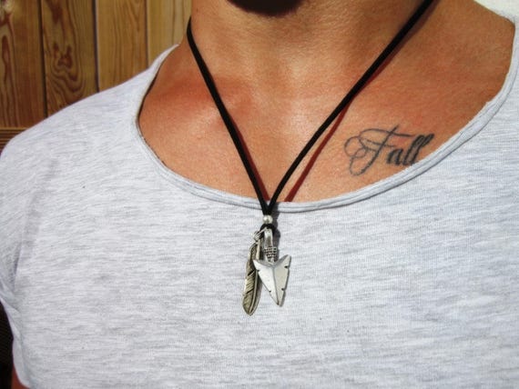 Mens Necklace Leather Pendant Arrowhead Necklace – Handmade Jewelry Gift for Him Personalized Jewelry by Kekugi
