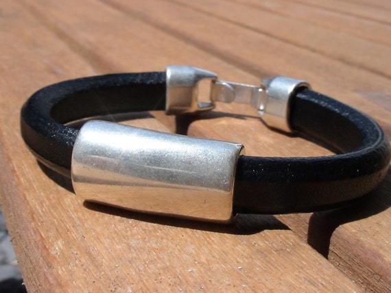 Silver and Leather mens bracelet, friendship couples bracelet, men cuff bracelet, handmade silver mens jewelry, unique gifts for men