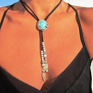 Turquoise Y lariat Necklace • Boho Couples Necklace gift for Her • Bohemian Handmade Turquoise Jewelry • Best selling items by Kekugi