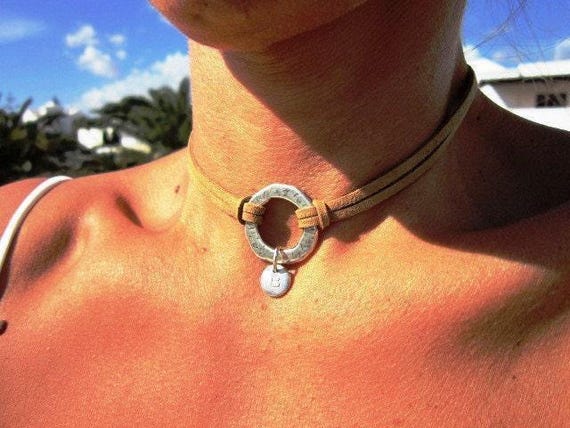 Bohemian Leather Choker Necklace beaded with initial charm • Handmade Jewelry Best selling items