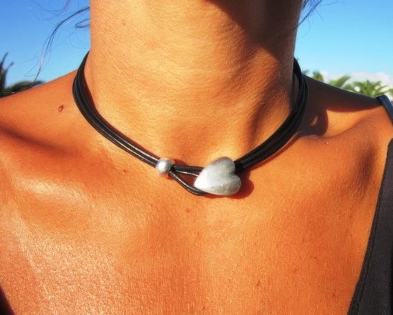 Couples Beaded Necklace with Silver Heart Pendant Charm • Bohemian Handmade jewelry Necklaces for Women • Personalized Jewelry Gift for Her