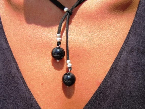 Best Selling Items Y Lariat obsidian onyx Necklace Gift for Her • Bohemian jewelry Necklaces for Women • Personalized Jewelry gifts