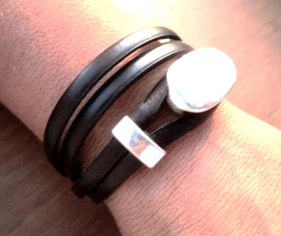 Bohemian Leather and Silver Beaded Bracelet Jewelry • Handmade Personalized Jewelry Gifts • Custom Bracelet Gift for Her by Kekugi