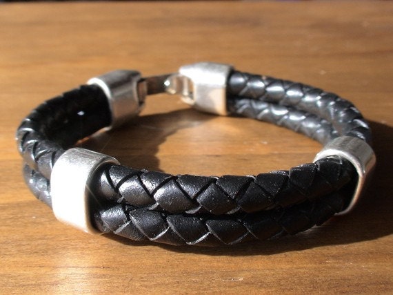 Silver and Leather mens bracelet, friendship couples bracelet, men cuff bracelet, handmade silver mens jewelry, unique gifts for men