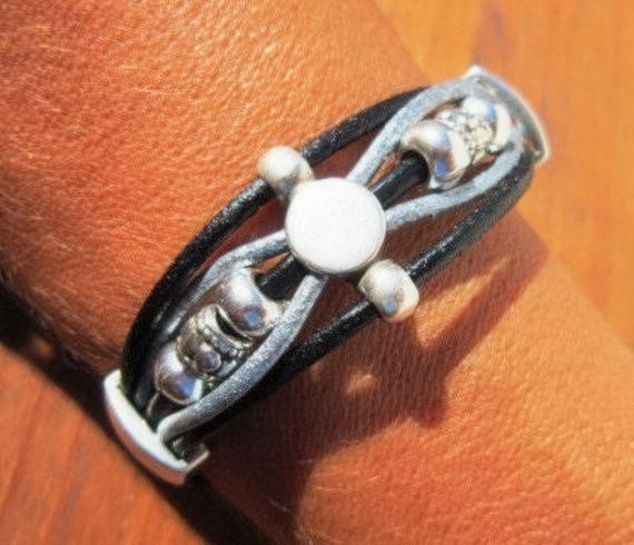 Beaded Leather Bracelet Personalized Gifts • Silver Custom Bracelet • Personalized Handmade Jewelry Gift for Her by Kekugi Bohemian jewelry