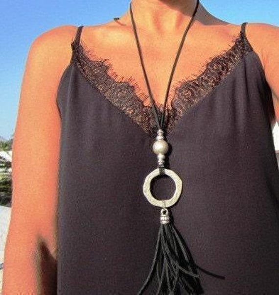 Best selling items Silver Everyday Pendant Beaded  Ring Necklace • Long Layered Chunky Necklace Gift for Her • Necklaces for Women by Kekugi