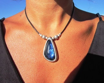 blue drop necklace, blue choker, blue pendant, boho necklace, boho jewelry, bohemian jewelry, hippie jewelry