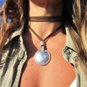 Statement Silver Chunky Pendant leather Necklace • Bohemian Neotribal Jewelry • Custom necklace Best Selling Items • Host Gift for Her