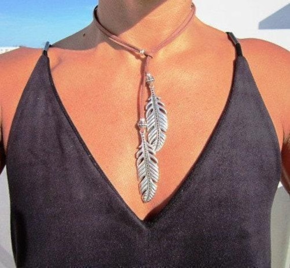 Handmade Couples feather Necklace • Y lariat Necklace Customized • Personalized Bohemian Jewelry Gift for Her • Birthday Gift for mom