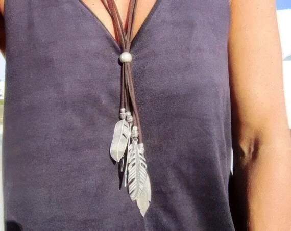 Matching Necklaces for Women • Statement Charm Long feather Necklace • Birthday gift, anniversary or mom gift • Bohemian Handmade jewelry