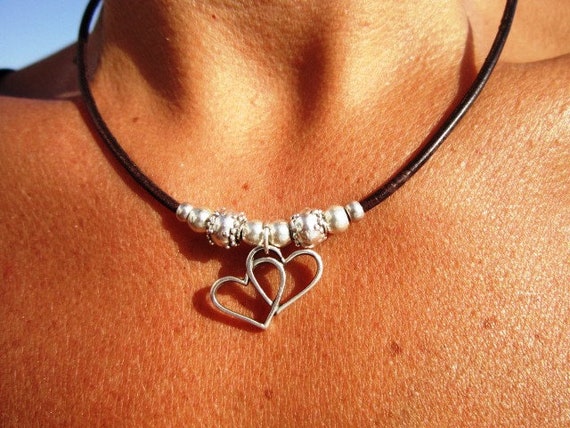 simple dainty necklace, heart necklace, love  silver heart pendant, beaded jewelry, silver necklace, etsy jewelry