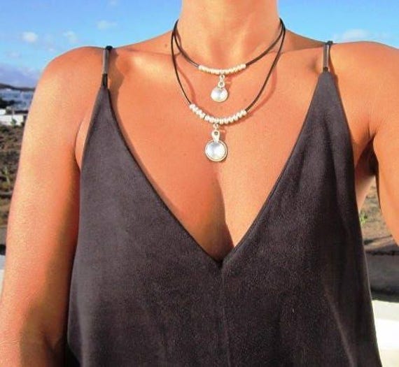 Layered Silver Beaded Necklace with charm • Couples Necklace with Charm • Handmade Personalized Bohemian Jewelry Gift for Her by Kekugi