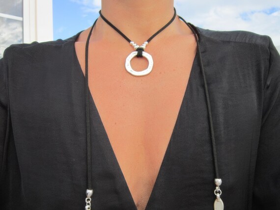 Handmade Leather Choker eternity ring collar Necklace Gift for Her • Unique Couples Personalized Jewelry