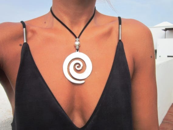 Beaded Spiral summer Necklace silver Charm • Personalized Handmade hawaiian Jewelry • matching necklaces