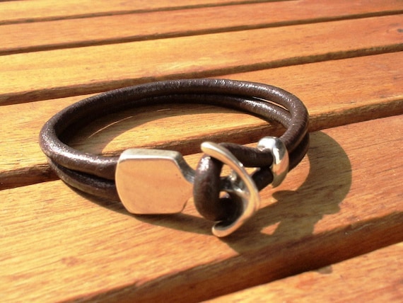 Silver & Leather Custom Bracelet Gift for Him• Personalized Handmade Jewelry Gift • Beaded Charm Bracelet Personalized Gifts