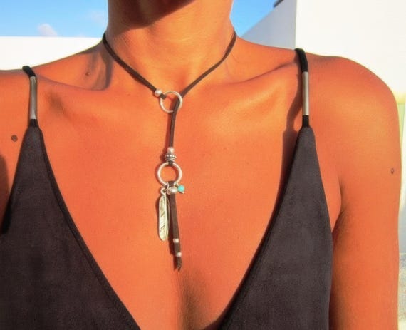 Turquoise Y lariat Necklace • Boho Couples Necklace gift for Her • Bohemian Handmade Turquoise Jewelry • Best selling items by Kekugi