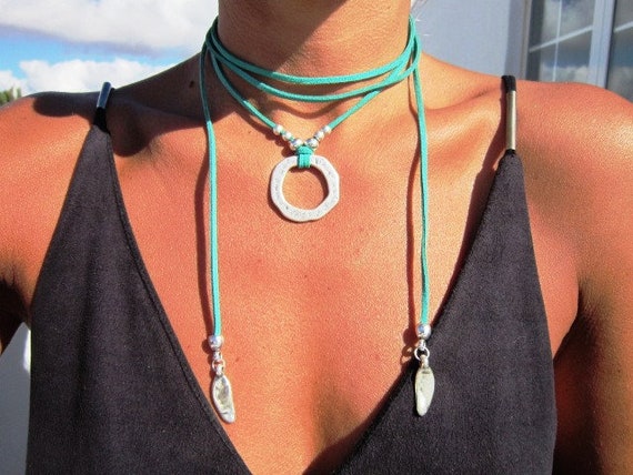 wrap aquamarine necklace, minimal necklace, Boho jewelry, bohemian jewelry, hippy jewelry, gypsy necklaces, boho necklaces, minimalist