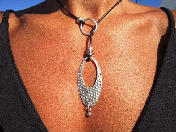 statement bohemian necklace choker, silver beaded necklace, womens lariat necklace, festival jewelry