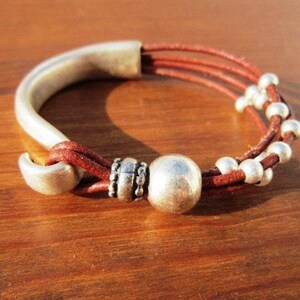 Leather & Silver Charm Beaded Bracelet • Handmade Jewelry Gift for Her • Custom Bracelet Gift • Personalized Jewelry Gifts by Kekugi