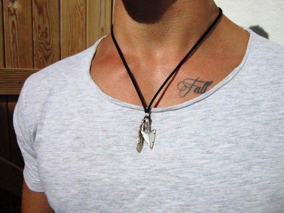 Mens Necklace Leather Pendant Arrowhead Necklace – Handmade Jewelry Gift for Him Personalized Jewelry by Kekugi