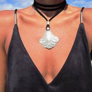 Statement Silver Chunky Pendant leather Necklace • Bohemian Jewelry Best Selling Items • Gift for Her • Neotribal Jewelry Boho Necklace
