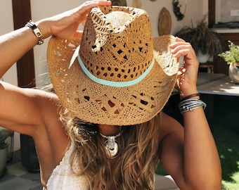 custom cowboy straw hat, coastal cowgirl western Bride summer festival bachelorette