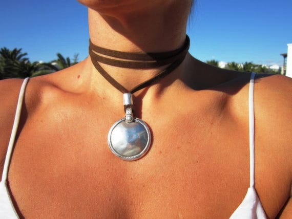 Layered Statement Silver Beaded Necklace with Boho coin pendant • Couples Necklace Handmade Personalized Jewelry