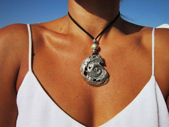 Seashell pendant, leather necklaces for women, long pendant necklace,seashell necklace, leather cord necklace, long necklace boho