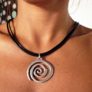 Silver Beaded Necklace with Spiral Charm • Bohemian Handmade jewelry • Necklaces for Women • Personalized Greek Jewelry Gift for Her