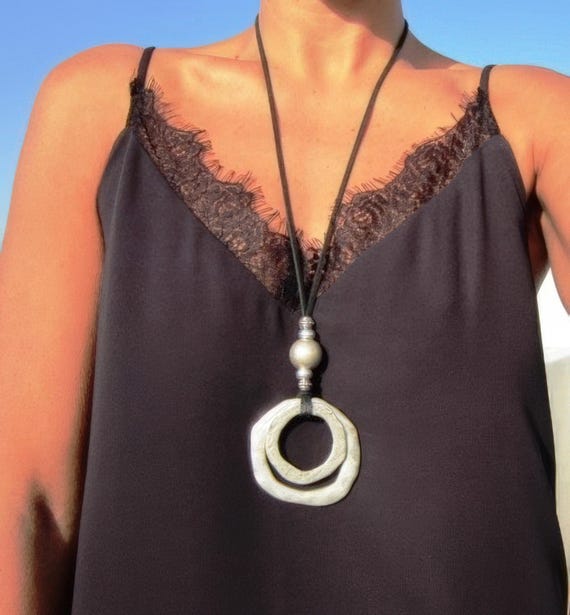 Best selling items Silver Everyday Pendant Beaded Ring Necklace • Long Layered Chunky Necklace Gift for Her • Silver Necklaces for Women