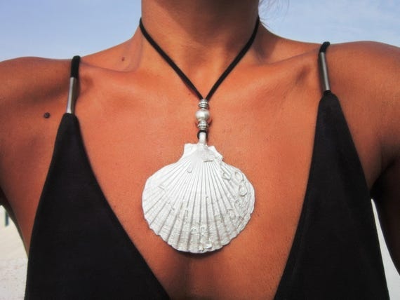 shell pendant necklace, long pendant necklace, long necklace boho, long necklace silver, pendants, long statement necklace