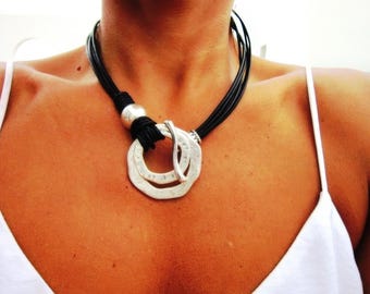 Custom Statement Silver Necklace • Beaded Couples Necklace Pendant Charm • Custom Personalized Jewelry • Best Selling Items Gift for Her