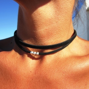 Sconto del 50% su collana girocollo in pelle alla moda, collana con perline in pelle e argento, gioielli Boho, collana girocollo