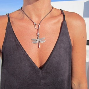 Y necklace beaded necklace, dragonfly necklaces for womens, dainty silver lariat necklace image 2