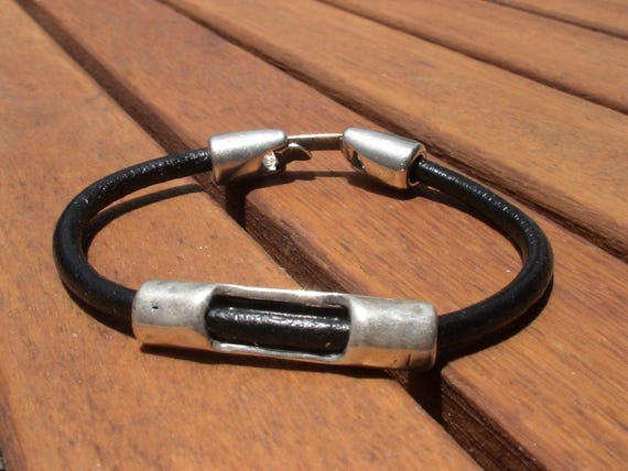 Personalized Leather & Silver Beaded Bracelet Gifts for Men • Handmade Mens Jewelry • Birthday Gift or Custom Jewelry Gift for Him by Kekugi