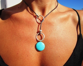 Turquoise Y lariat Necklace for couples     • turquoise necklace gift for Her • Bohemian Handmade Jewelry • Best selling items Mama Necklace