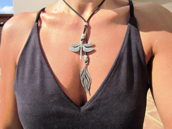 Statement Pendant Charm Dragonfly Necklace • Silver Beaded Necklaces for Women • Handmade Personalized Jewelry Best selling items Gifts