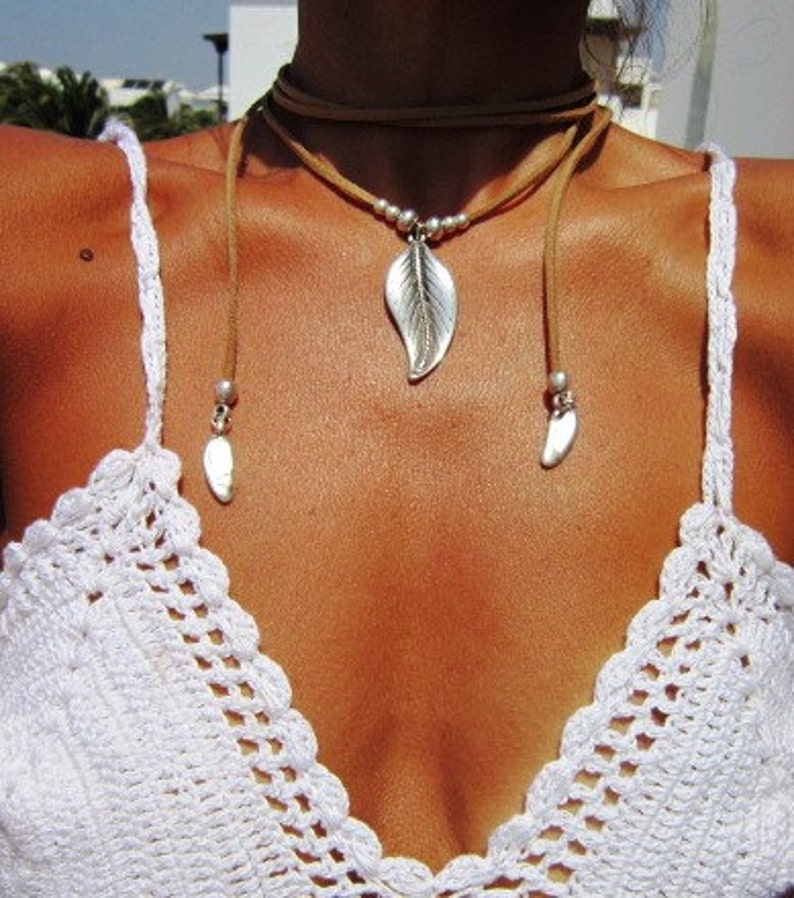 minimalist jewelry Wrap necklace with leaf pendant bohemian hippie jewelry boho necklaces