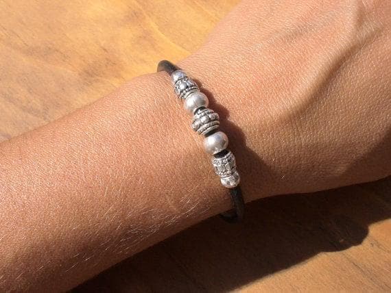 Leather & Silver Bracelets for Women • Matching Couple Bracelets • Custom bracelet Gift for women • Best Selling Items jewelry by Kekugi